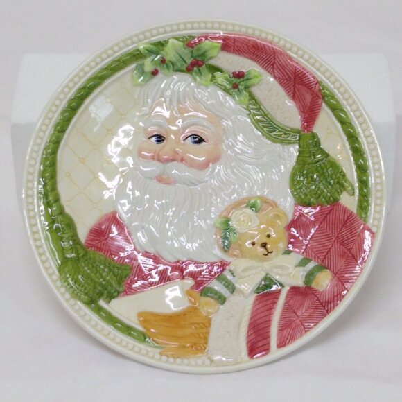 Demdaco Forever Christmas Santa Decorative 8" Plate 2002 Teddy Bear Holly Detail - Picture 1 of 6